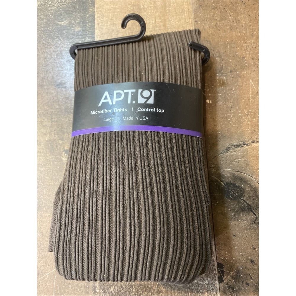 Apt. 9 Microfiber Ribbed Women Tights Control Top Size Large Brown Made in USA